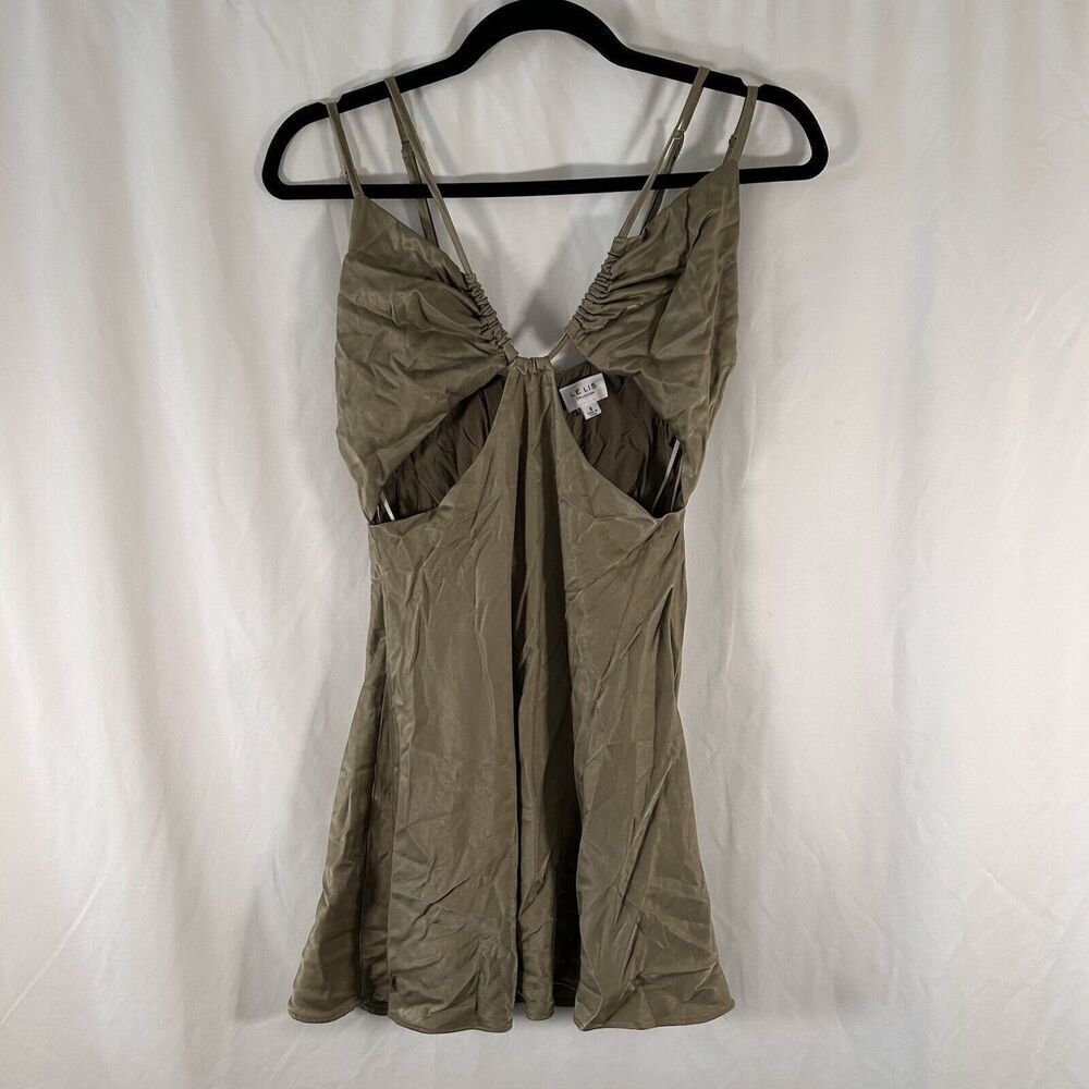 Le Lis Mini Dress Women's Small Solid Green Satin Zip Bavk Sleeveless Short